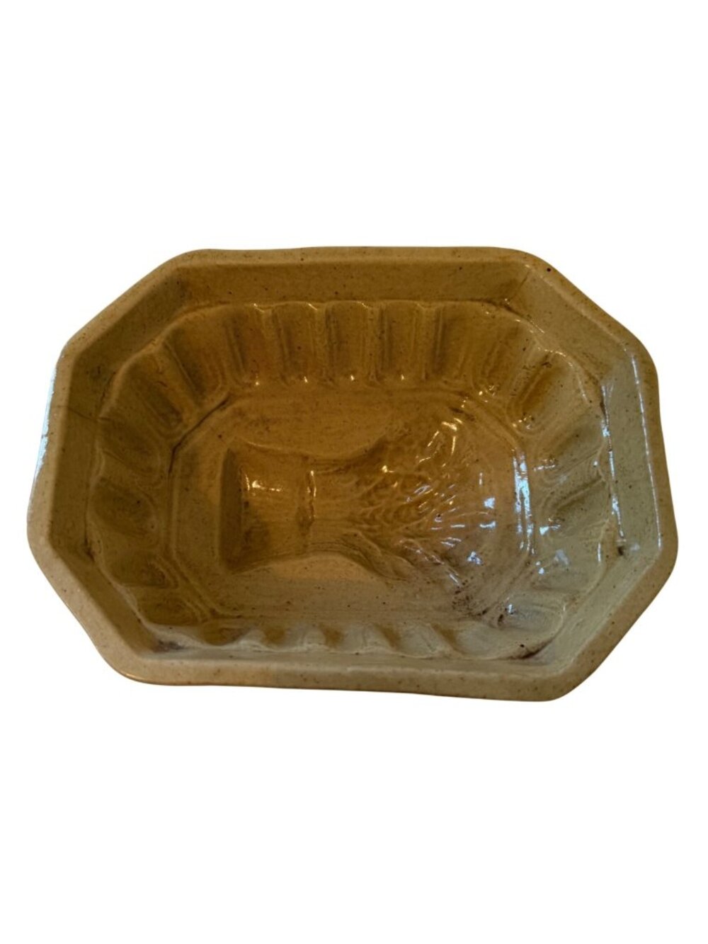 Antique Yellowware Wheat Sheaf Pudding Mold Stoneware Jelly Mold Primitive 7.5"